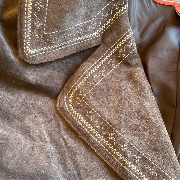 Nordstrom Leather Embroidered Blazer Brown Medium - Picture 4 of 10